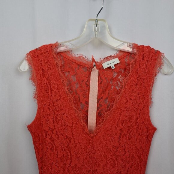 Babaton Tobias Red Orange V-Neck Short Sleeve Lace Mini Dress Lined - Size 6 - Picture 7 of 14